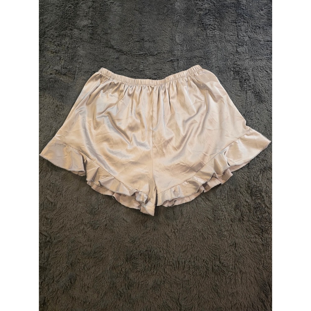 Womens Satin Ruffle Hem Sleep‎ Shorts Champagne Mauve Pajama Bottoms Size M